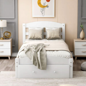 nioky Pine Wood Twin Kids Bed Frame with Storage Drawer – Space-Saving Design